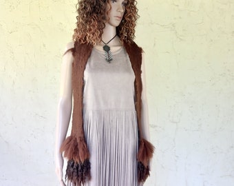 Alpaca scarf or collar with long fringed locks Gypsy/Dove