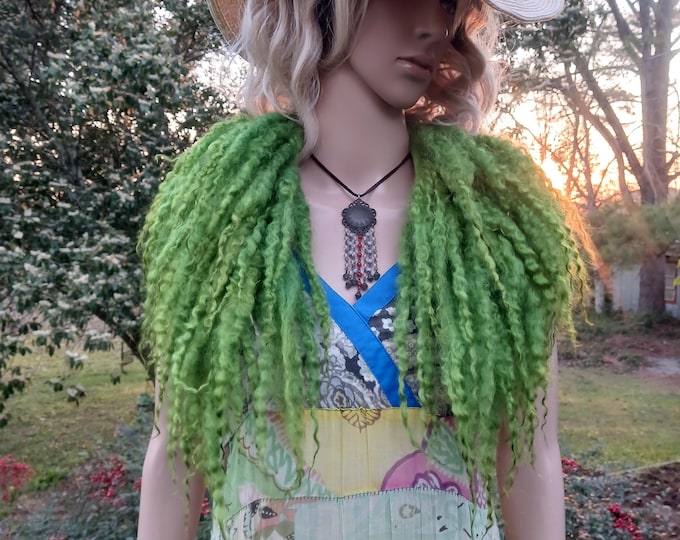 Featured listing image: Luxurious neck wrap scarf collar hand made felted wool Fern Green Coral Bell