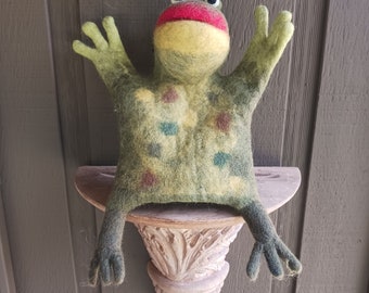 hand made felted wool frog toad hand puppet