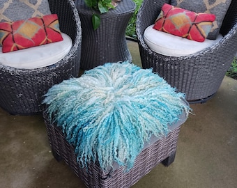 Hand Dyed Felted Fleece Chair Cover: Ocean Blue, Sea Glass Wool Fiber Art