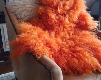 Hand made sheep friendly felted fleece rug or throw Orange