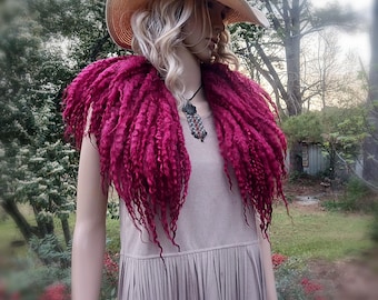 Luxurious wine neck wrap scarf collar hand made felted wool Coral Bell