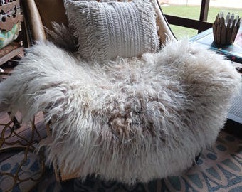 Handmade Felted Fleece Rug Organic Sheepskin Alternative Natural Cream & Beige Sheep Fleece Praline