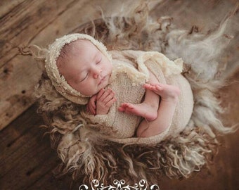 Newborn prop all natural hand felted washable "sheepskin" sheep skin fleece blanket