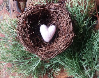 Hand made felted wool heart pale pink