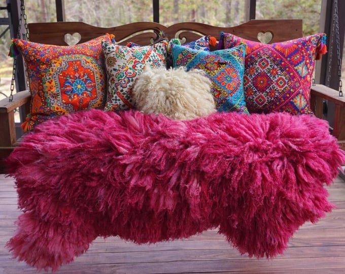 Featured listing image: Hand made Felted sheep wool fleece throw or rug Misty