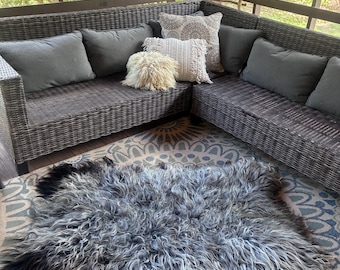 Wild Shaggy Felted Fleece Rug Rustic Modern Wool Decor Long Lock Organic Sheepskin Luxe Textured Chair Cover Bench Accent