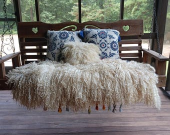 Felted wool handmade sheepskin natural wool rug cozy home decor organic fiber rustic modern style Thistle