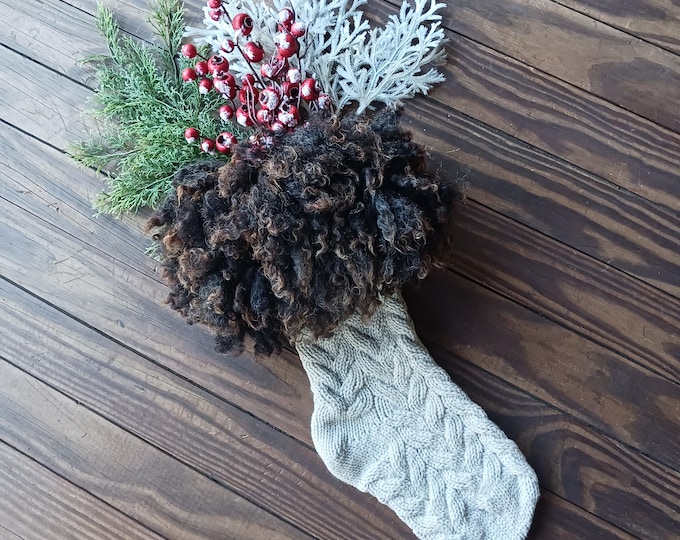 Featured listing image: Knit Christmas stocking with hand made felted wool "fur" cuff