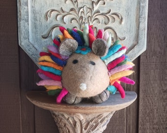 Large Hand made felted wool rainbow hedgehog