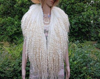 Extra long luxurious scarf collar Hand made felted lamb wool