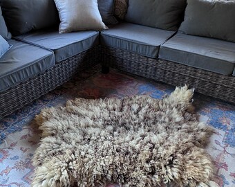 Hand Felted Colorful Wool Fleece Rug Throw – Natural Sheepskin Style Accent Home Decor Bonnet