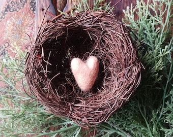 Hand made felted wool heart peach