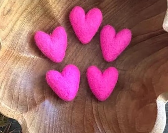 Hand made felted wool heart hot pink