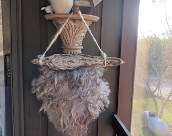 Hand made sheep friendly fiber art felted wool wall hanging