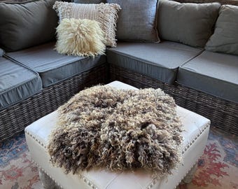 Handmade Felted Wool Rug: Natural Shaggy Grey, Charcoal, Taupe Sheep Fleece Gigi