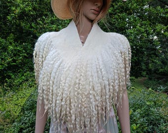 Extra long luxurious scarf collar Hand made felted lamb wool