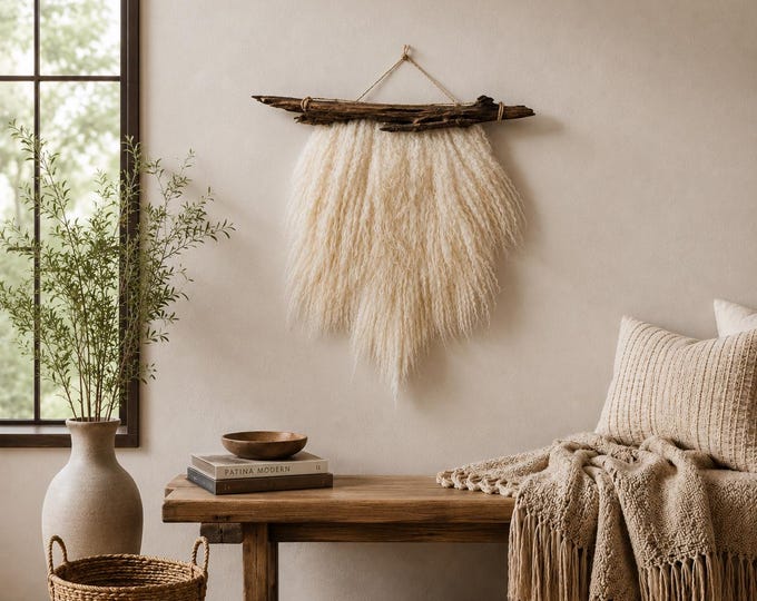 Featured listing image: Hand made fiber art felted wool driftwood wall hanging
