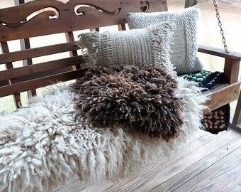 Flokati Pillows Flokati Pillows, Flokati Faux Fur Round Throw Pillow