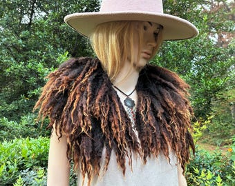 Handmade Felted Wool Collar Earthy Browns Cascading Locks