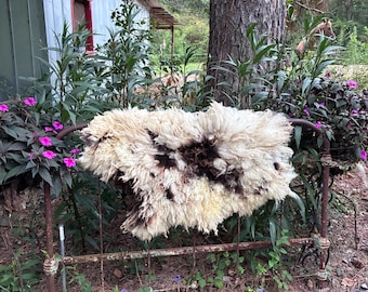Hand Felted Colorful Wool Fleece Rug Throw – Natural Sheepskin Style Accent Home Decor Peanut