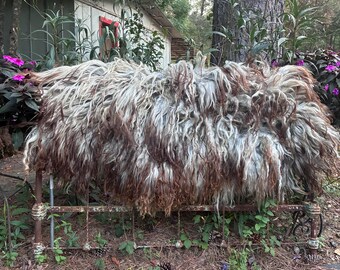 RESERVED/HOLD ANITA Felted Fleece Rug Throw Wild Shaggy Rug Hearth Nordic Sheepskin Truffles