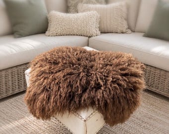 Hand Felted Colorful Wool Fleece Rug Throw – Natural Sheepskin Style Accent Home Decor Bonnet