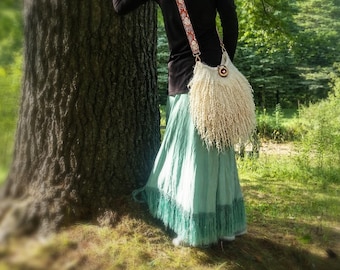 RESERVED/HOLD Handmade Felted Wool Shoulder Bag with Natural Curly White Locks Boho Western Handbag