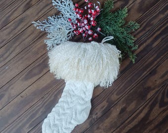 Knit Christmas stocking with hand made felted wool "fur" cuff