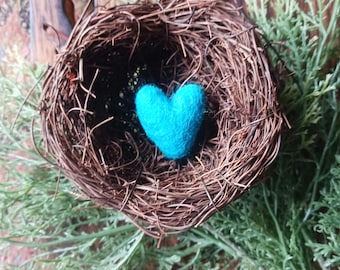Hand made felted wool heart turquoise
