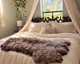 Handmade Felted Wool Rug: Natural Shaggy Grey, Charcoal, Taupe Sheep Fleece Wheatie