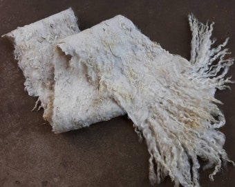 EXTRA LONG 116" Hand made natural felted table mat table runner reversible washable with alpaca & Longwool locks