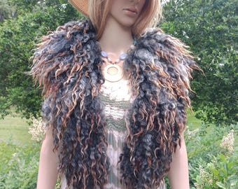 Extra long luxurious scarf collar Hand made felted wool Shady Lady