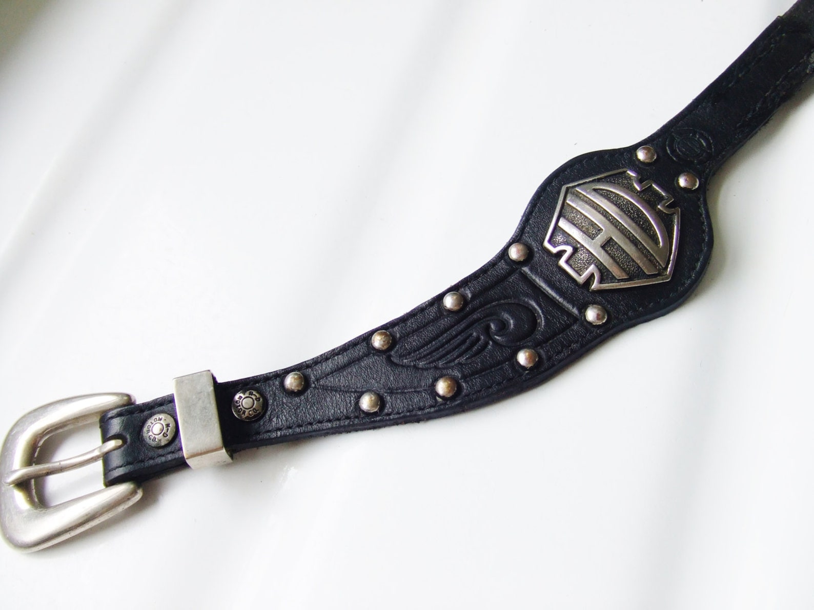 Harley Davidson Black Leather Dog Collar Bandana Style Vintage Etsy