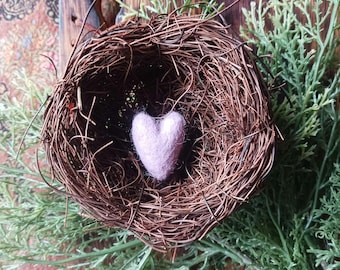 Hand made felted wool heart lilac