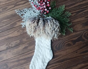 Knit Christmas stocking with hand made felted wool "fur" cuff