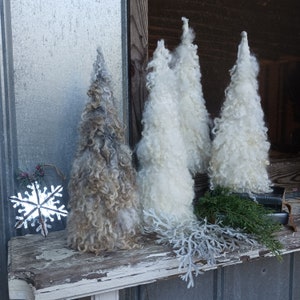 Hand made wool wintery white&quot; ivory or earth toned Christmas tree