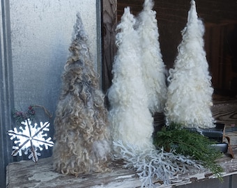 Hand made wool wintery white" ivory or earth toned Christmas tree