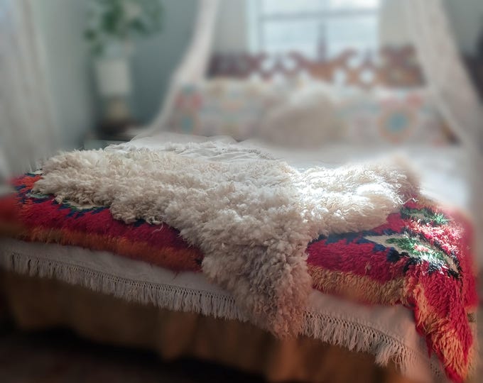 Featured listing image: Hand made Felted sheep wool fleece throw or rug