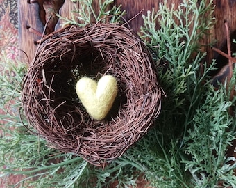 Hand made felted wool heart sunshine yellow