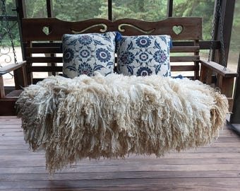 Handmade Felted Wool Rug: Natural Sheepskin Cozy Home Decor, Rustic Modern Style Bumble