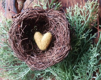 Hand made felted wool heart gold