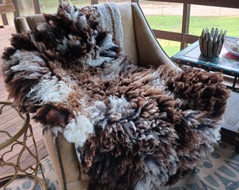Extra Fluffy Hand made Felted sheep fleece Rug Throw Natural Spotted Wool Sheepskin Style FUSCIA