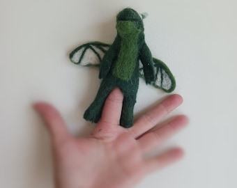 Dinosaur dragon puppy finger puppet ornament hand made felted wool