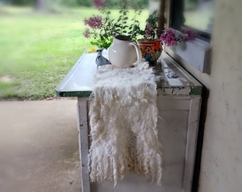 Hand made natural felted table mat table runner reversible washable alpaca