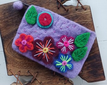 Hand made felted wool coin purse with zipper