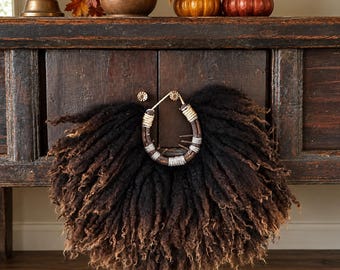 Felted Wool Wall Hanging with Authentic Horseshoe Natural Fiber Art Rustic Organic Decor Good Fortune