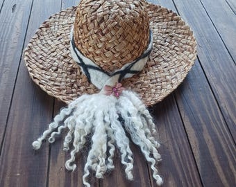 Hatband hand made felted wool with tasseled ends