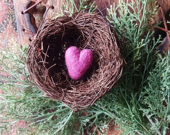 Hand made felted wool heart medium pink