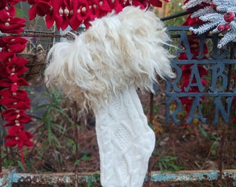 Knit Christmas stocking with hand made felted wool "fur" cuff